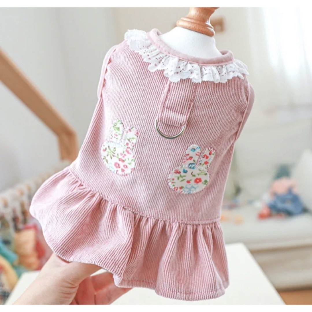 うさぎ柄リード取付金具付ワンピース ピンク　Lサイズ　犬服 ペット服 その他のペット用品(犬)の商品写真
