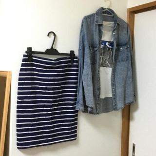 ユニクロ(UNIQLO)の★☆新品 ユニクロ ボーダースカート Lサイズ☆★(ひざ丈スカート)