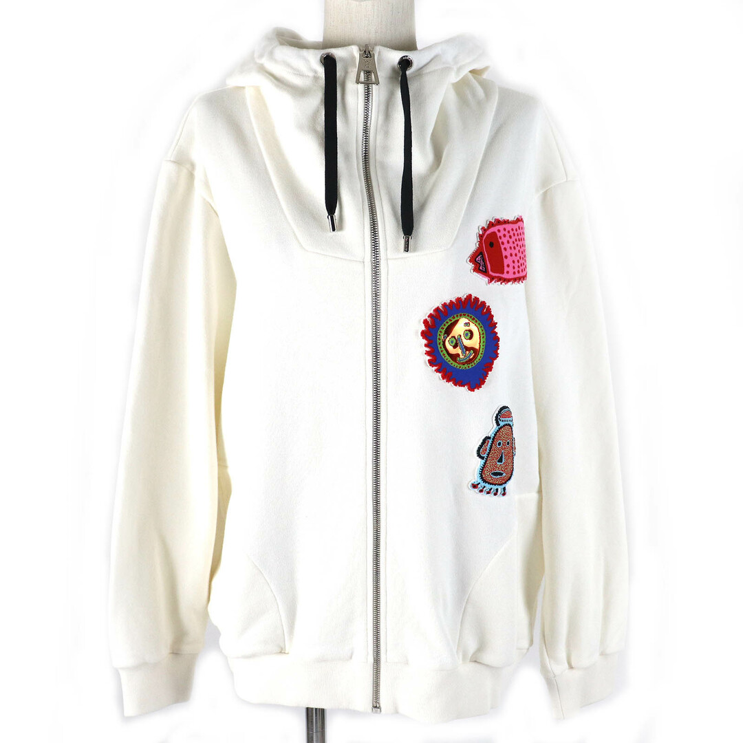 未使用品△LOUIS VUITTON×Yayoi Kusama ルイヴィトン×草間彌生 23AW コットン100％ フェイスパッチ ジップアップ パーカー オフホワイト マルチカラー M イタリア製 正規品 レディース 大人気 オススメ◎
