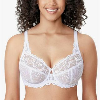 ブラジャー　大きいサイズ　ホワイト　花柄　胸を小さく見せるブラ　85I(ブラ)