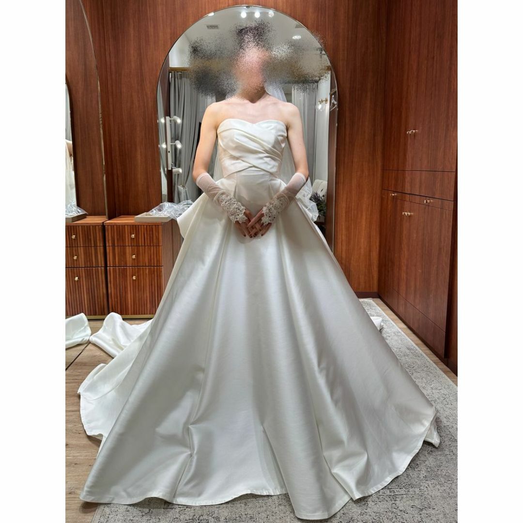 ウェディングドレス ベアトップ ミカドサテン ロングトレーン 結婚式