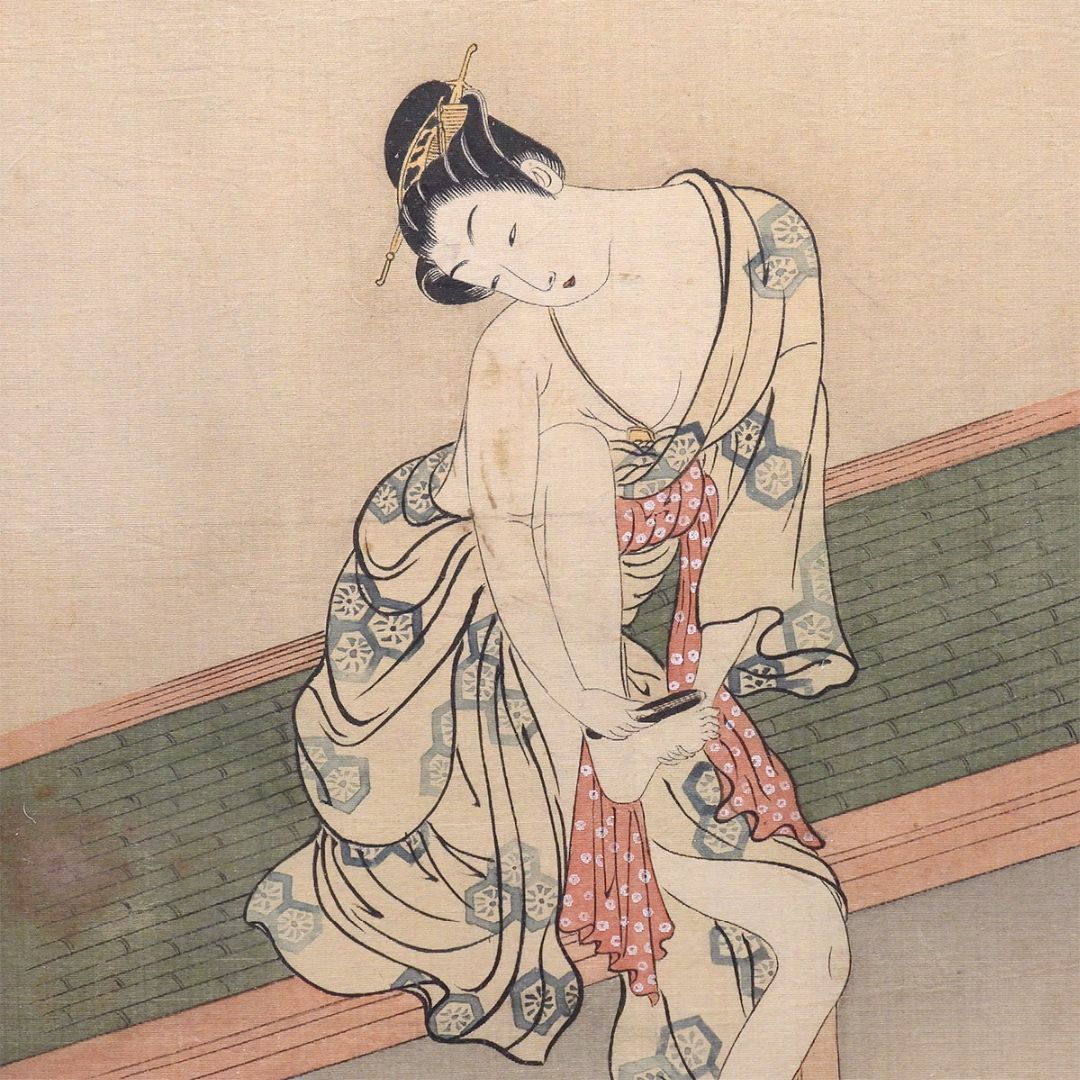 ART - 礒田湖龍斎 爪切り 絹本彩色4号 人物画 日本画 浮世絵 ART - 礒田湖龍斎 爪切り 絹本彩色4号 人物画 日本画 浮世絵