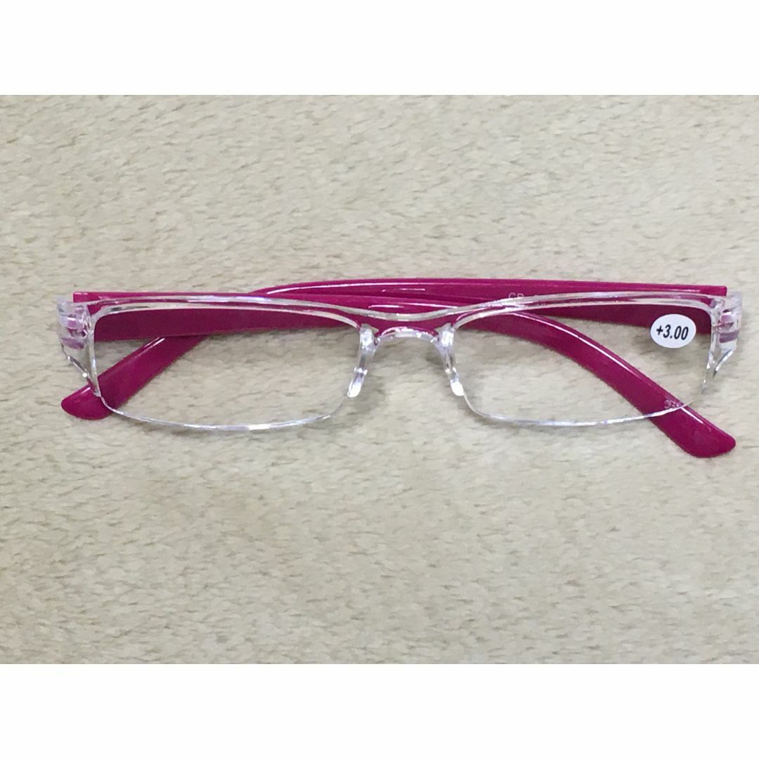 ケース付き老眼鏡 +3.00 READING GLASSES ローズレッド レディースのファッション小物(サングラス/メガネ)の商品写真