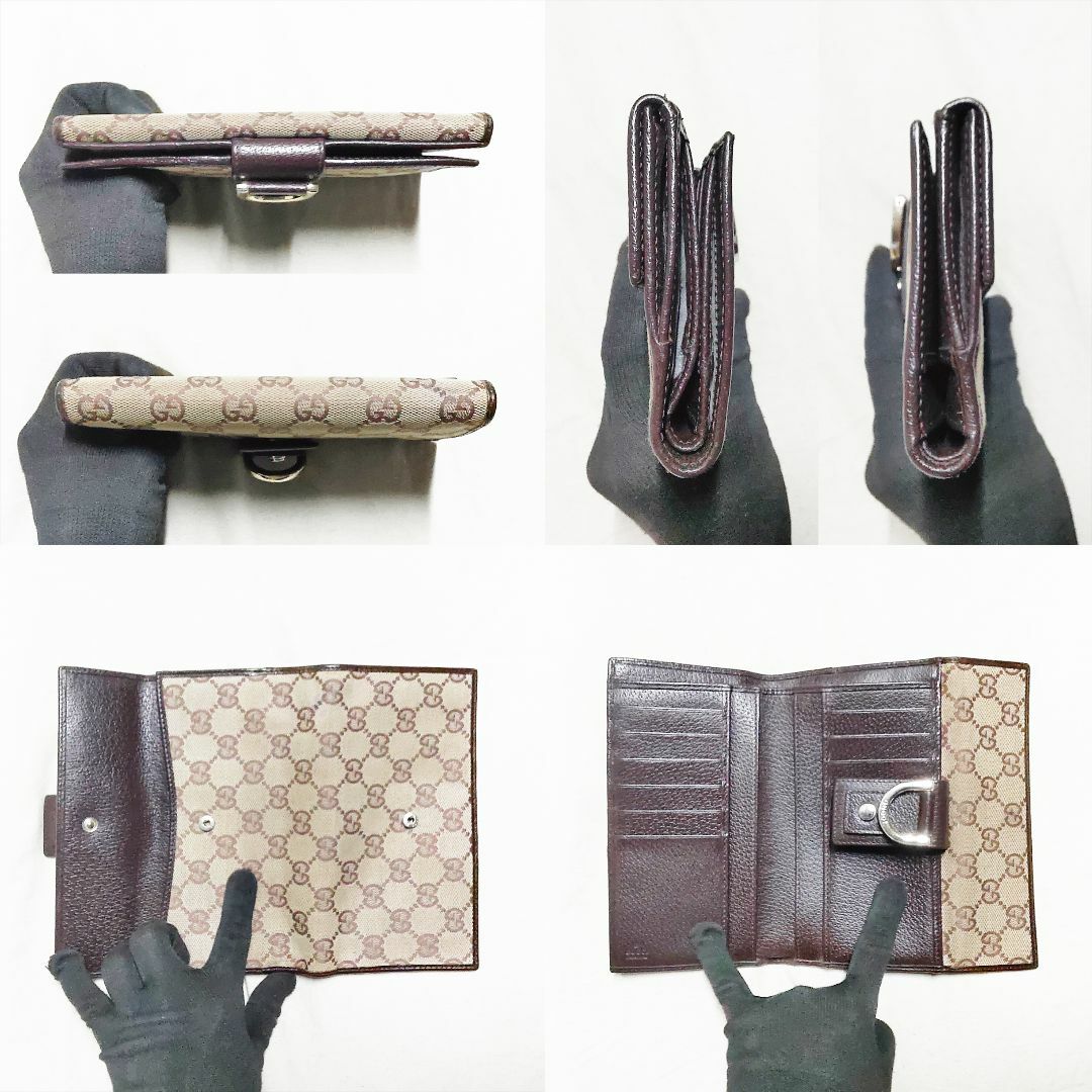 GUCCI 長財布 Wホック 三つ折り GGキャンバス レザー ブラウン
