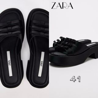 ZARA - ZARA メタリックゴールド サンダル フラットシューズ ZARA - ZARA メタリックゴールド サンダル フラットシューズ