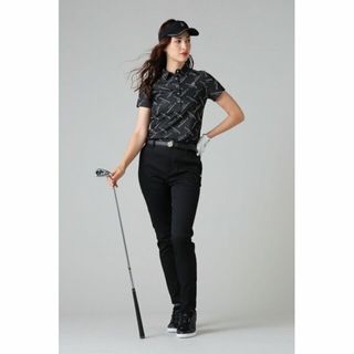 【ブラック】クロッシングロゴジャガード半袖ポロシャツ (WOMENS)(その他)
