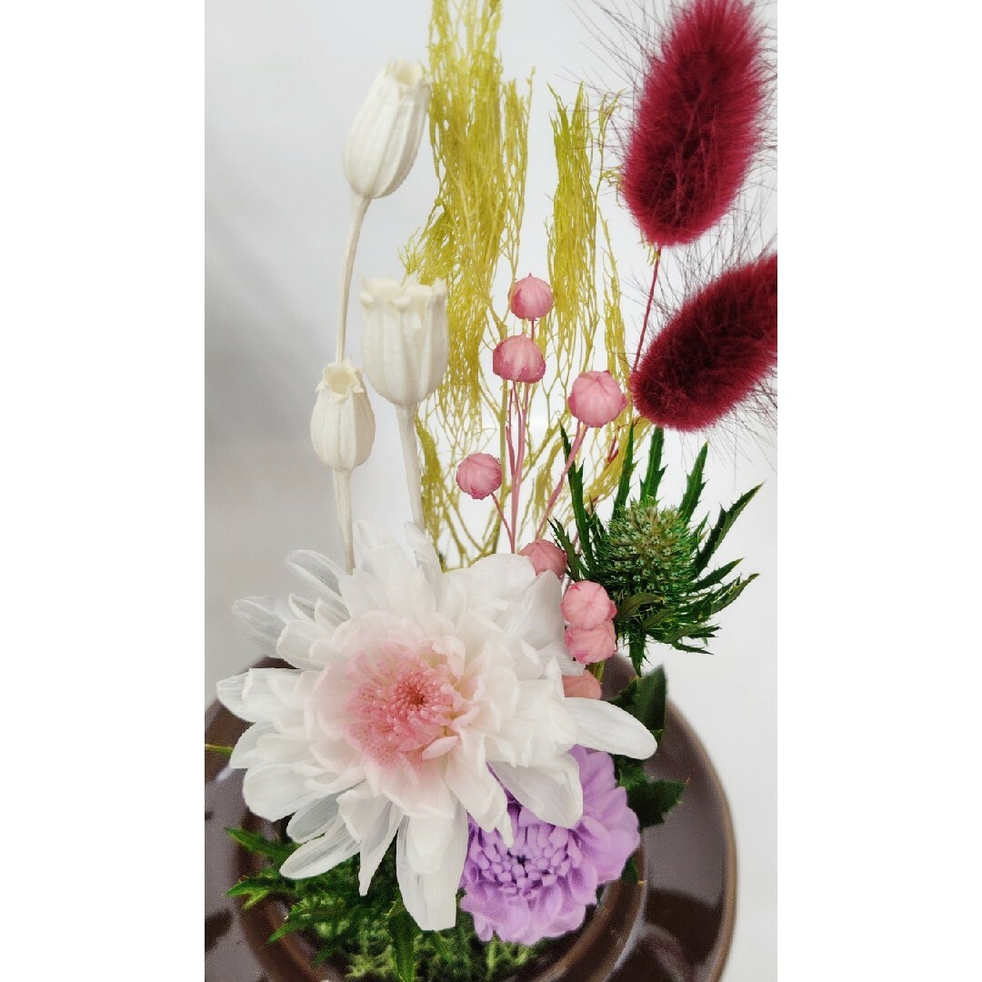 プリザーブドフラワー仏花対ガラスドームお供え プリザーブドフラワー仏花対ガラスドームお供え