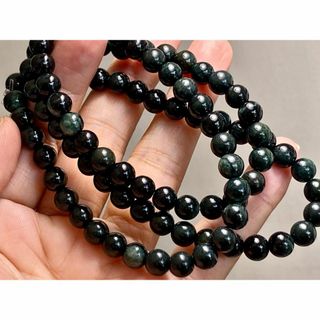 BR7-08 黒翡翠 7.0mm ミャンマー産 本翡翠 ブレスレット ネックレス(ブレスレット/バングル)