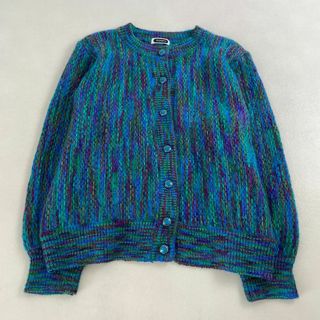 美品　カーディガン　毛足長　希少ニット　ウール　かわいい柄　ボタン　レディース(カーディガン)