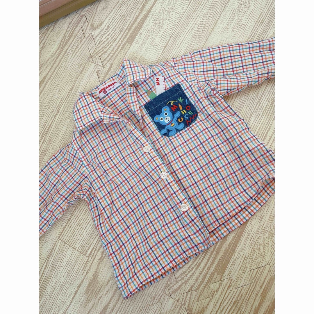 mikihouse(ミキハウス)のミキハウス チェックシャツ 長袖 80サイズ レトロくま キッズ/ベビー/マタニティのベビー服(~85cm)(シャツ/カットソー)の商品写真