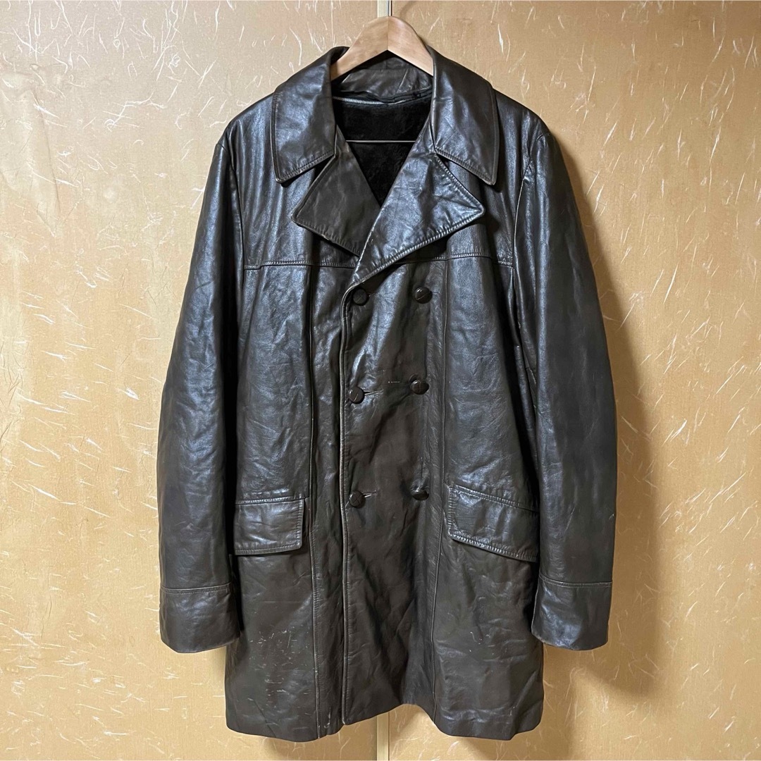 VINTAGE - 70s USA製 ダブルブレストコート レザー くるみボタン VINTAGE - 70s USA製 ダブルブレストコート レザー くるみボタン
