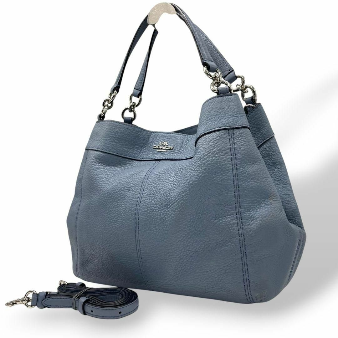 COACH - 美品　coach コーチ　ハンドバッグ　2way　青　シボ革　ロゴチャーム　t6