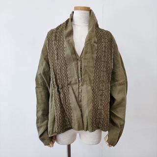 ツムグ(tumugu)のtumugu リネン 刺繍 TB13323 サイズF ジャケット カーキ レディース ツムグ【中古】5-0207M◎(その他)