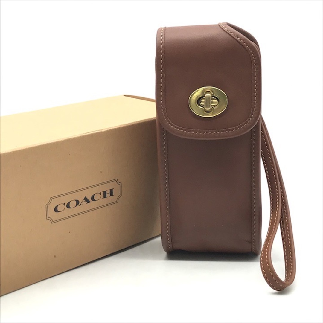 COACH - 美品 COACH コーチ グローブレザー ハンド バッグ ポーチ ブラウン h639