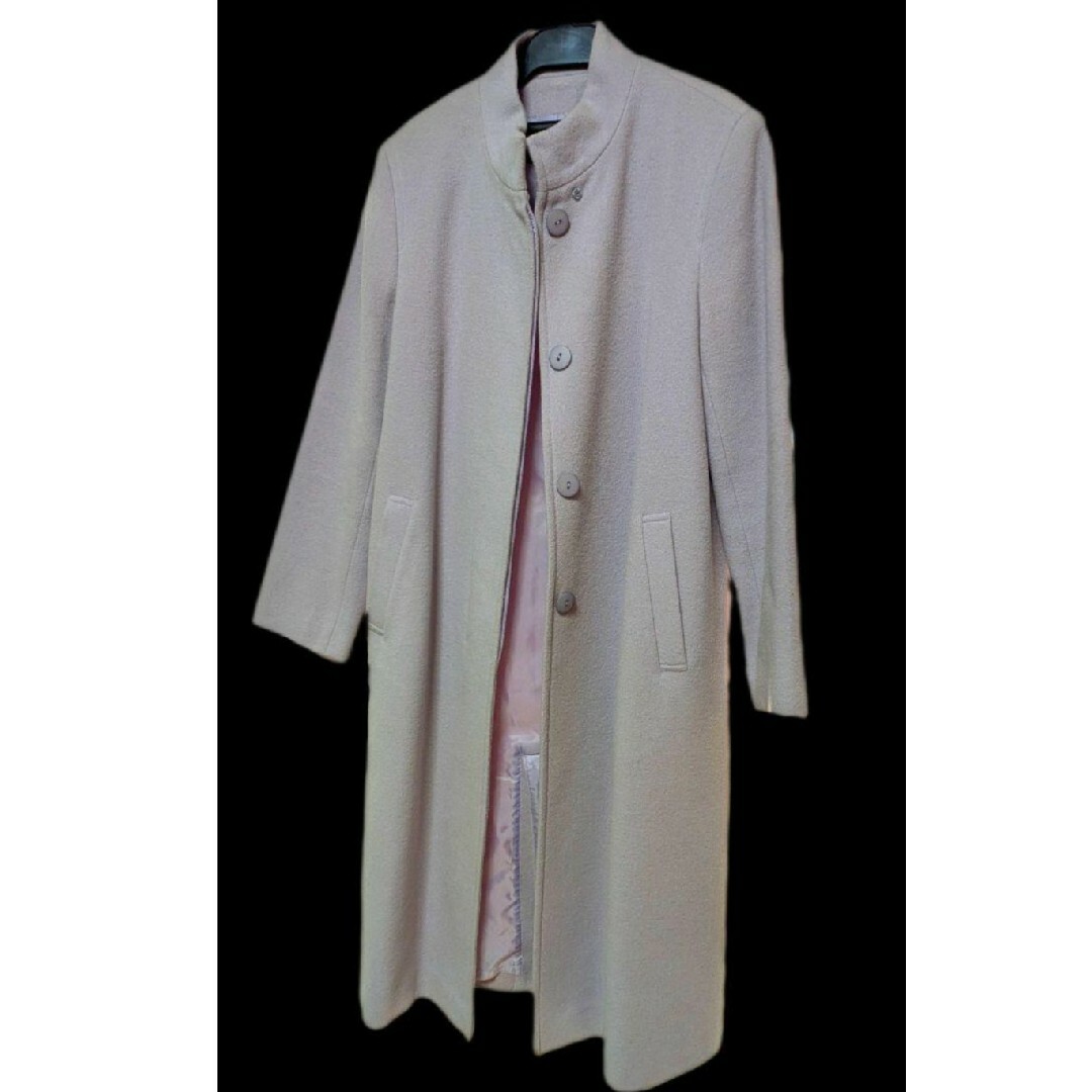 美品☆ロングコート スタンドカラー　ライトパープル アンゴラ カシミヤ ウール レディースのジャケット/アウター(ロングコート)の商品写真