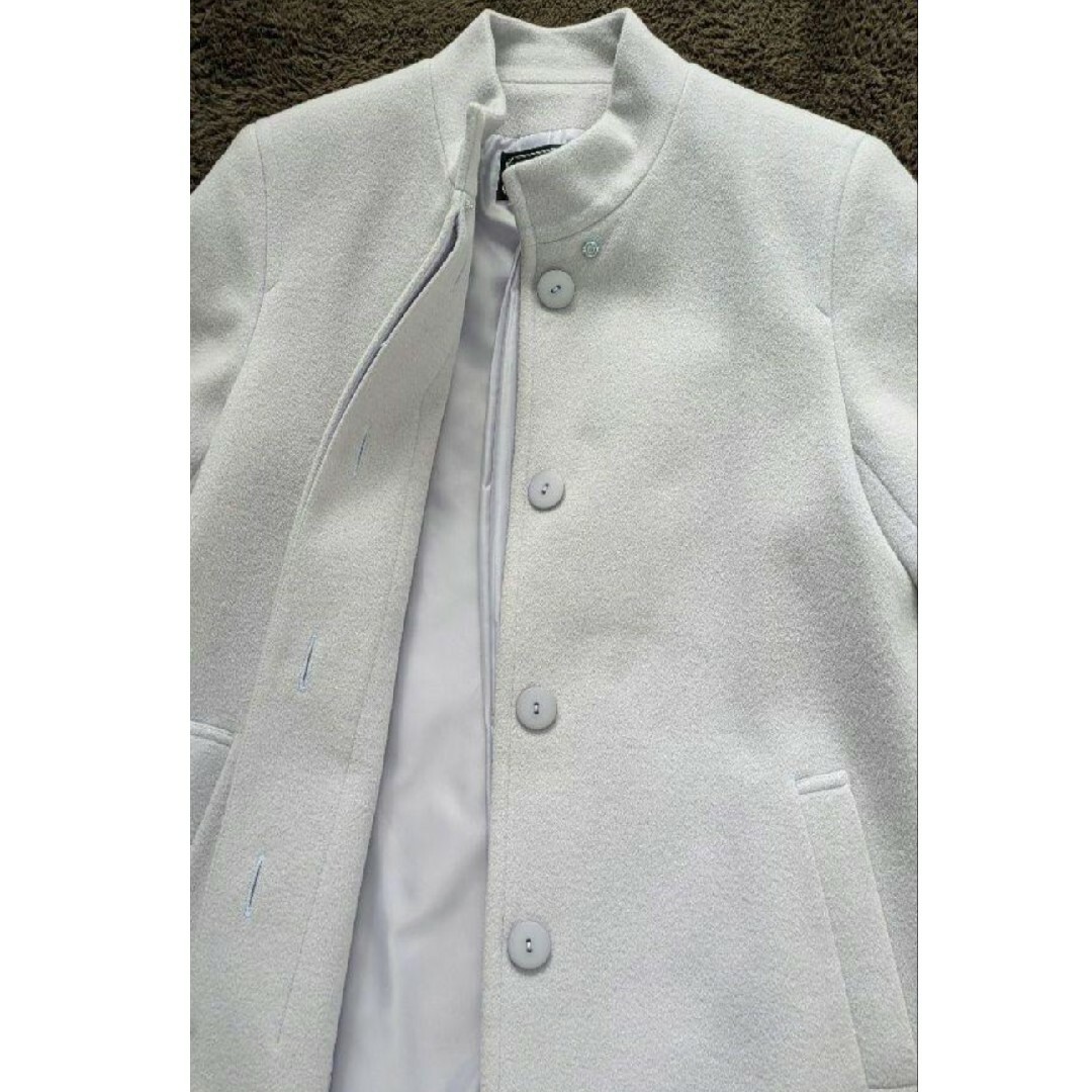 美品☆ロングコート スタンドカラー　ライトパープル アンゴラ カシミヤ ウール レディースのジャケット/アウター(ロングコート)の商品写真