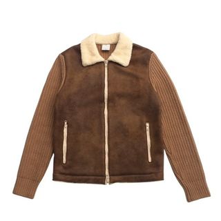 グランサッソ(GRAN SASSO)の■美品■GRAN SASSO グランサッソ アルカンターラ×ミドルゲージジーロンラムウールコンビニットブルゾン  ジャケット サイズ46  ボアカラー エコレザー×ニット イタリア製 ブランド古着【中古】20250220/RA3464(その他)