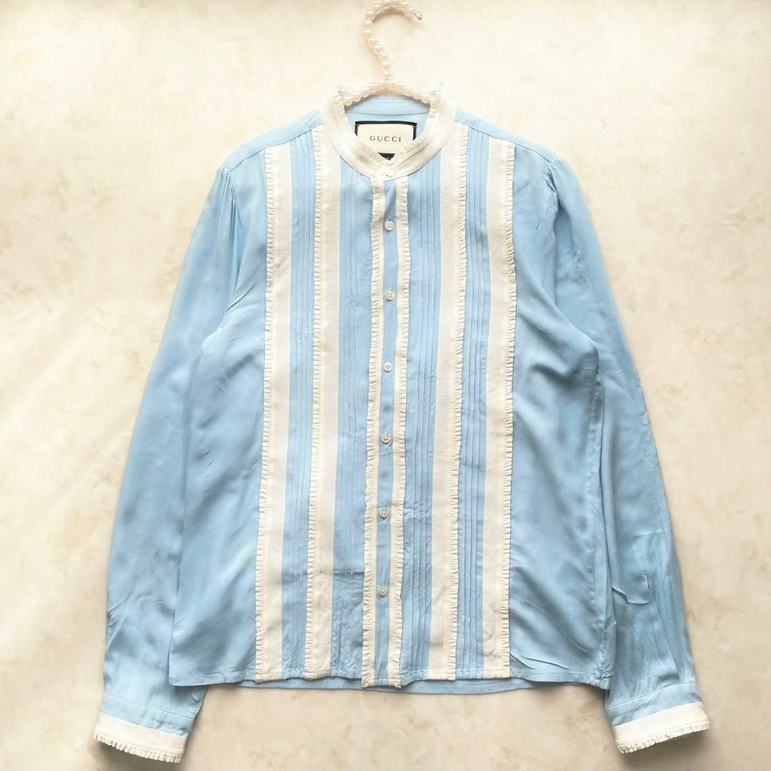 グッチ Gucci ブラウス フリル ピンタック モチーフボタン 花 38 グッチ Gucci ブラウス フリル ピンタック モチーフボタン 花 38