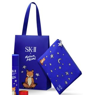 エスケーツー(SK-II)の未使用！ SK-Ⅱ 「MAISON KITSUNÉ（メゾン キツネ）」ポーチ　青(ポーチ)