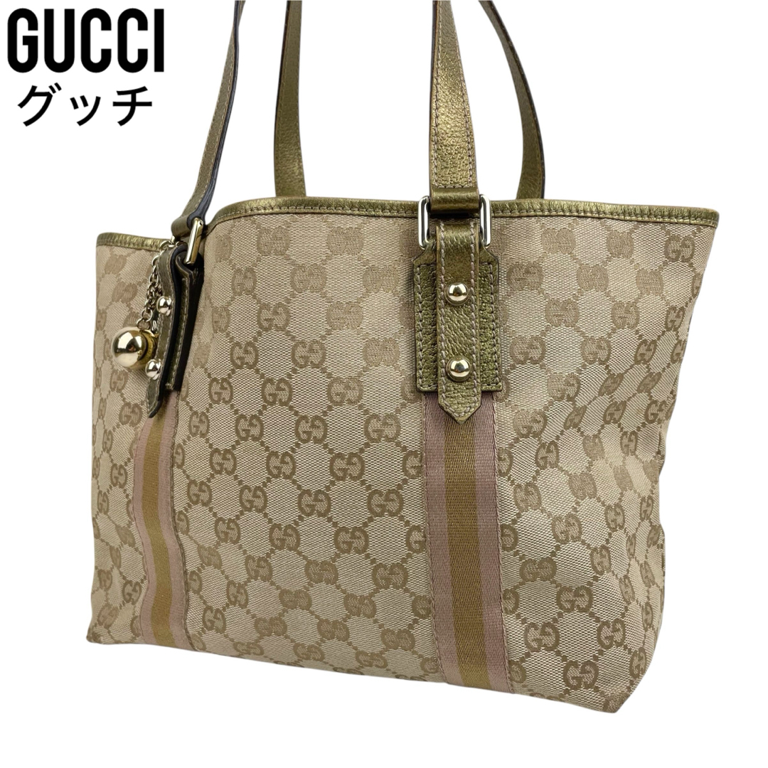 GUCCI - 良品　GUCCI グッチ　トートバッグ　GGキャンバス　シェリーライン　チャーム