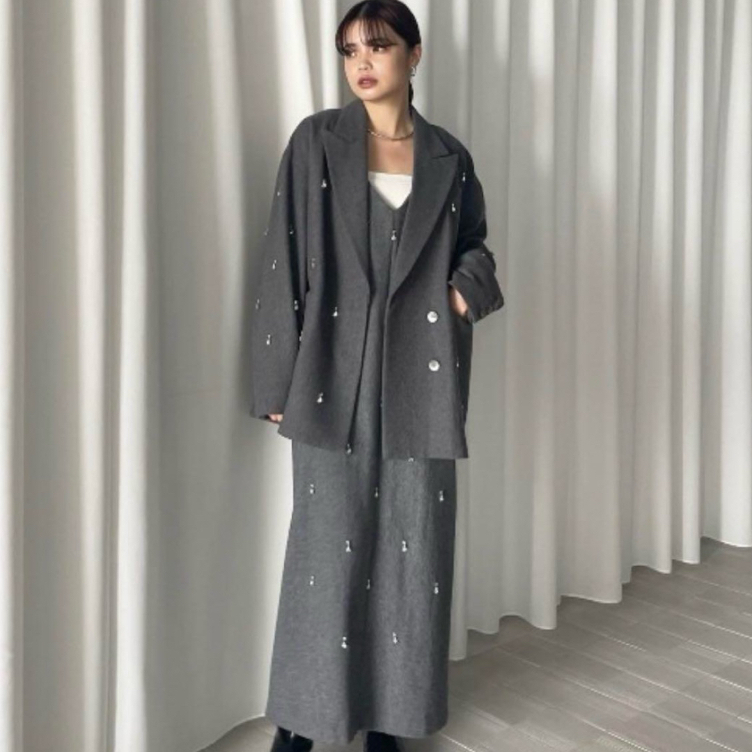 Ameri UND ELSA BIJOU WOOL JACKETグレー Ameri UND ELSA BIJOU WOOL JACKETグレー