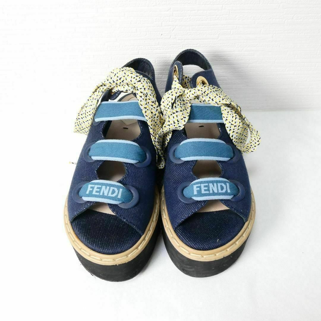 FENDI - 美品 FENDI ロゴ デニム リボン レースアップ 厚底 FENDI - 美品 FENDI ロゴ デニム リボン レースアップ 厚底
