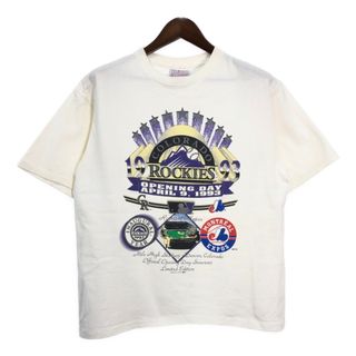 90年代 USA製 MLB コロラド・ロッキーズ 1993 半袖Ｔシャツ プロチーム メジャーリーグ ホワイト (メンズ L相当) 中古 古着 T3664(Tシャツ/カットソー(半袖/袖なし))