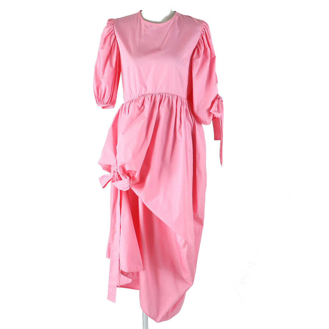 極美品△CECILIE BAHNSEN セシリーバンセン 22RTW10014 DELANY DRESS コットン100％ パフスリーブ リボンデザイン ドレス ワンピース ピンク UK8 ブルガリア製 正規品 レディース 大人可愛い オススメ◎ 定価198,000円