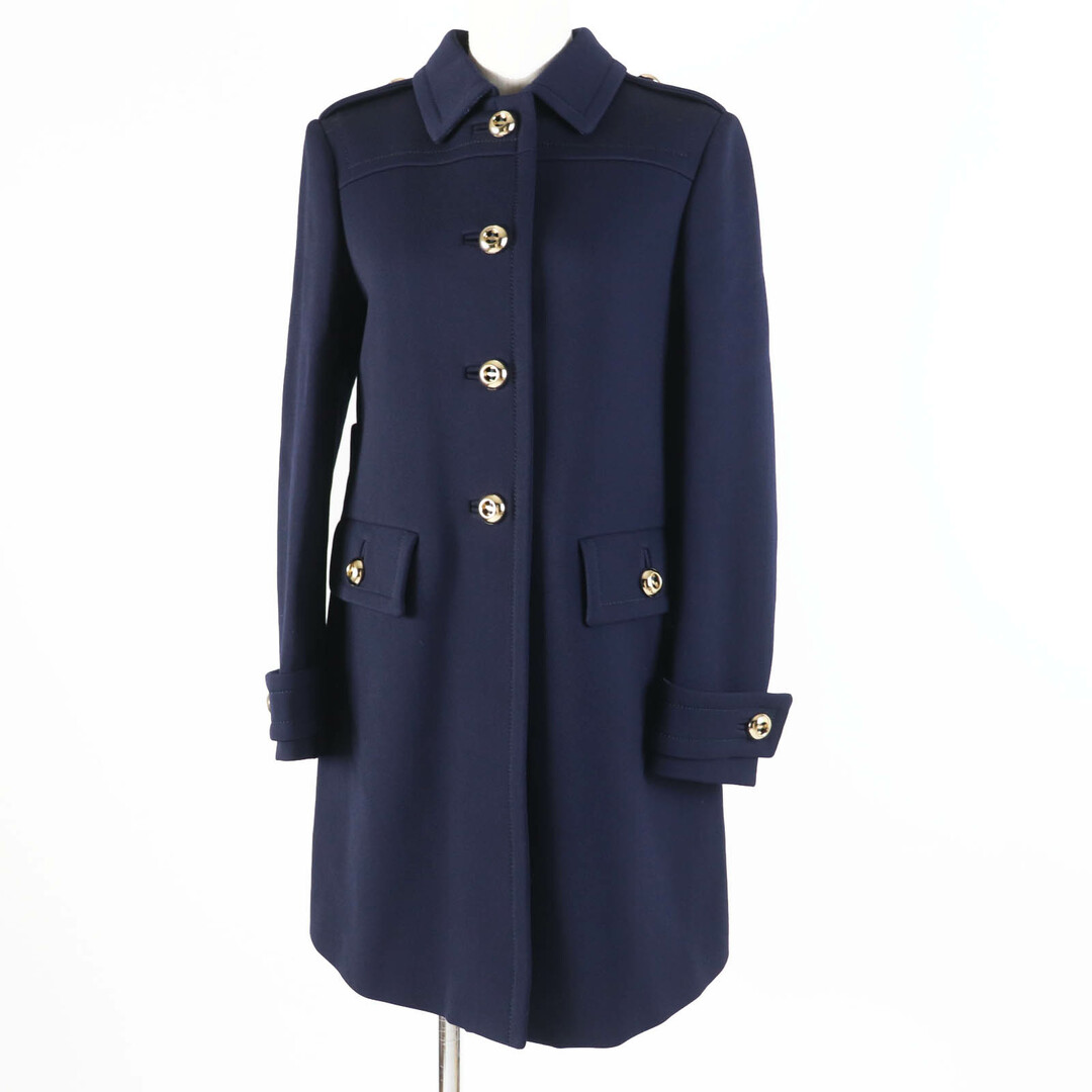 PRADA - 極美品◎PRADA プラダ P629DI バージンウール100％ ロゴ金ボタン付き ロングコート ネイビー 38 イタリア製 レディース