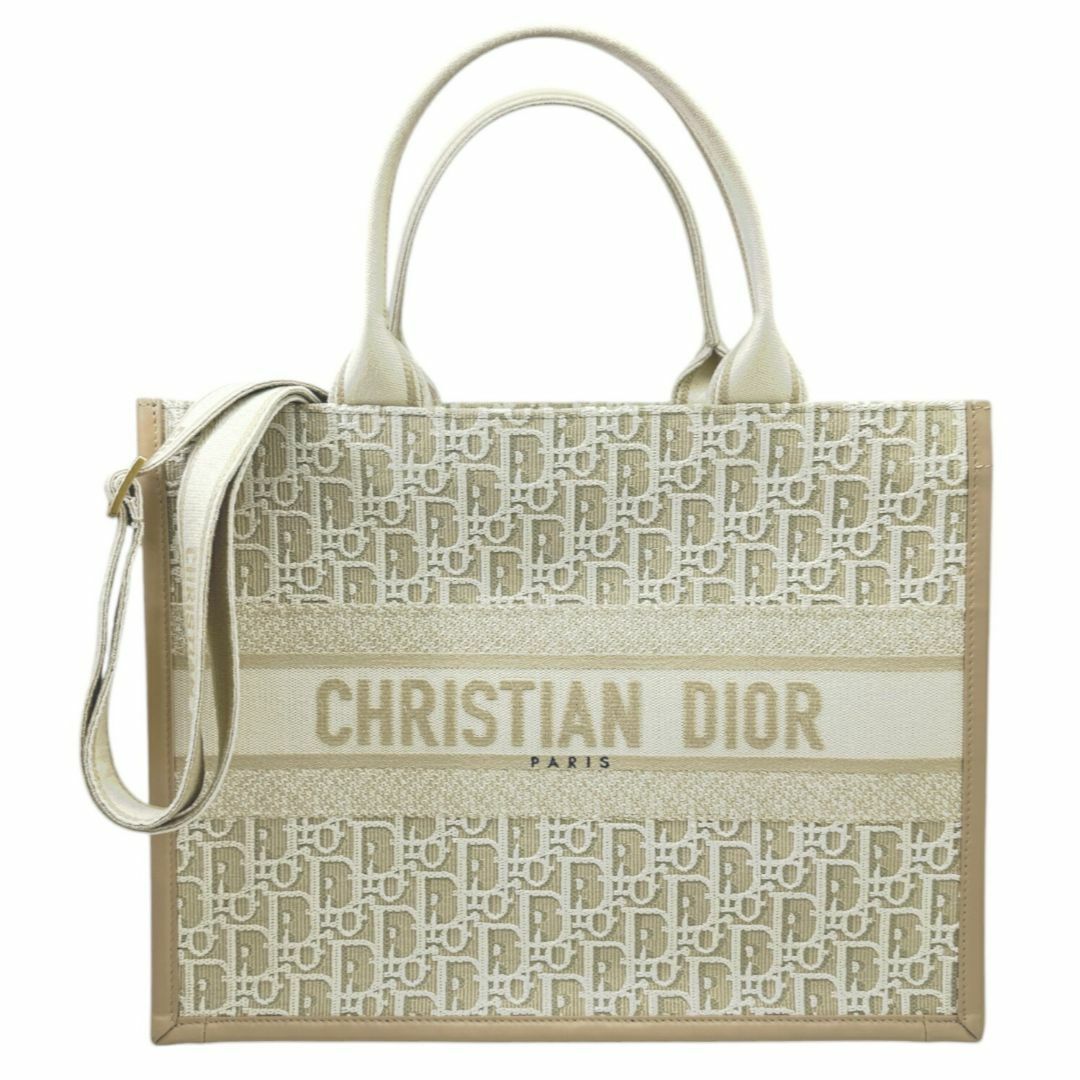 Christian Dior - Christian Dior クリスチャン ディオール ブックトート　オブリーク　Gold BOOK TOTEミディアム　キャンバス　ベージュ　2WAYバッグ　トートバッグ　ショルダーバッグ　レディース 美品