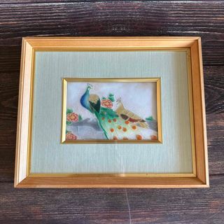 壁掛け　壁飾り　絵画　孔雀　夫婦　七宝焼？　インテリア