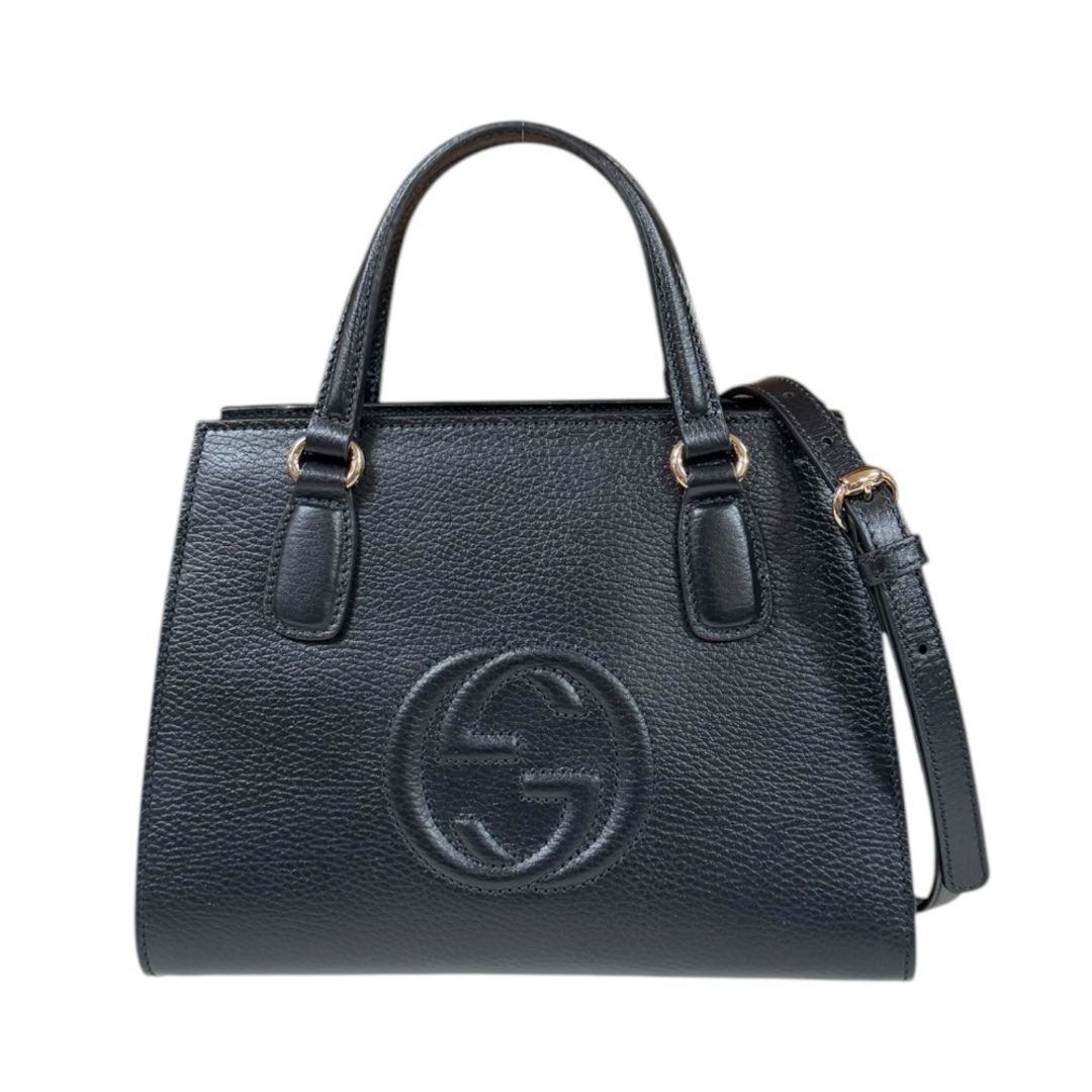 GUCCI - グッチ アウトレット品 インターロッキングG ソーホー ショルダーバッグ レザー 607722 ブラック レディース GUCCI  中古