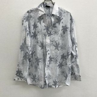 トップス　シャツ　長袖　ホワイト　白系　花柄　総柄　カジュアル　韓国ファッション　(シャツ/ブラウス(長袖/七分))