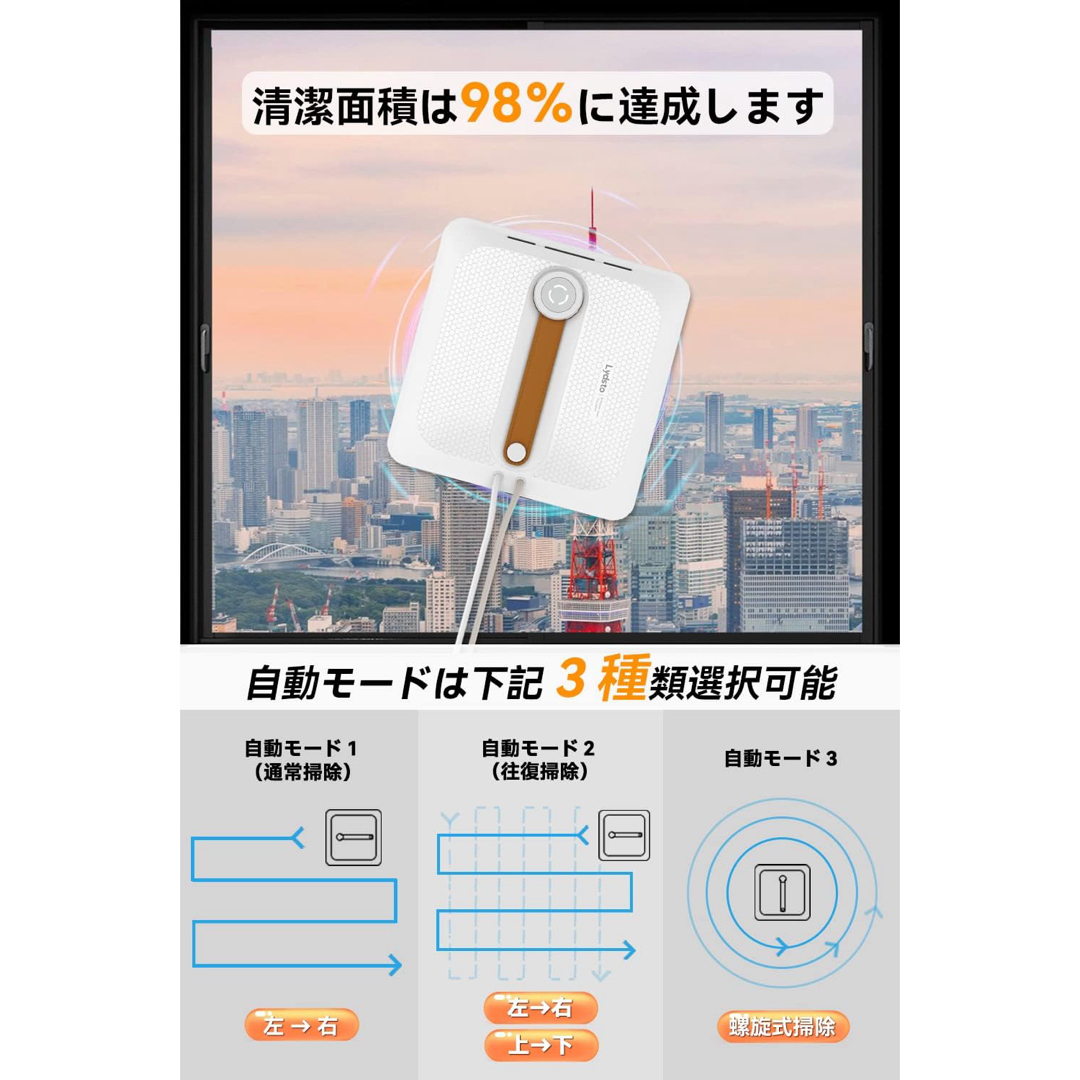 大人気✨窓拭きロボット 窓掃除ロボット 自動窓拭きロボット 小型軽量 落下防止 スマホ/家電/カメラの生活家電(掃除機)の商品写真
