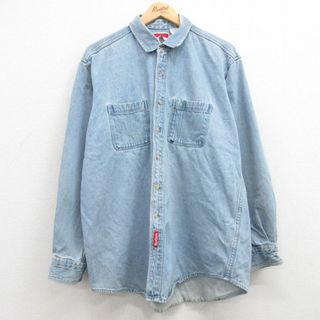 XL★古着 マルボロ 長袖 シャツ メンズ 90年代 90s コットン USA製 紺 ネイビー デニム 【spe】 25feb21 中古 トップス(シャツ)