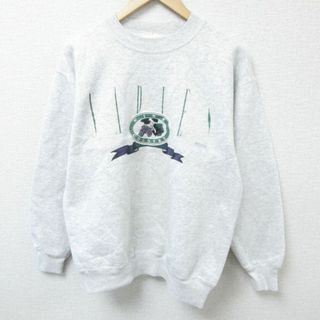 ヘインズ(Hanes)のM★古着 ヘインズ Hanes 長袖 スウェット メンズ 00年代 00s ワイン ブドウ クルーネック 薄グレー 霜降り 25feb21 中古 スエット トレーナー トップス(パーカー)