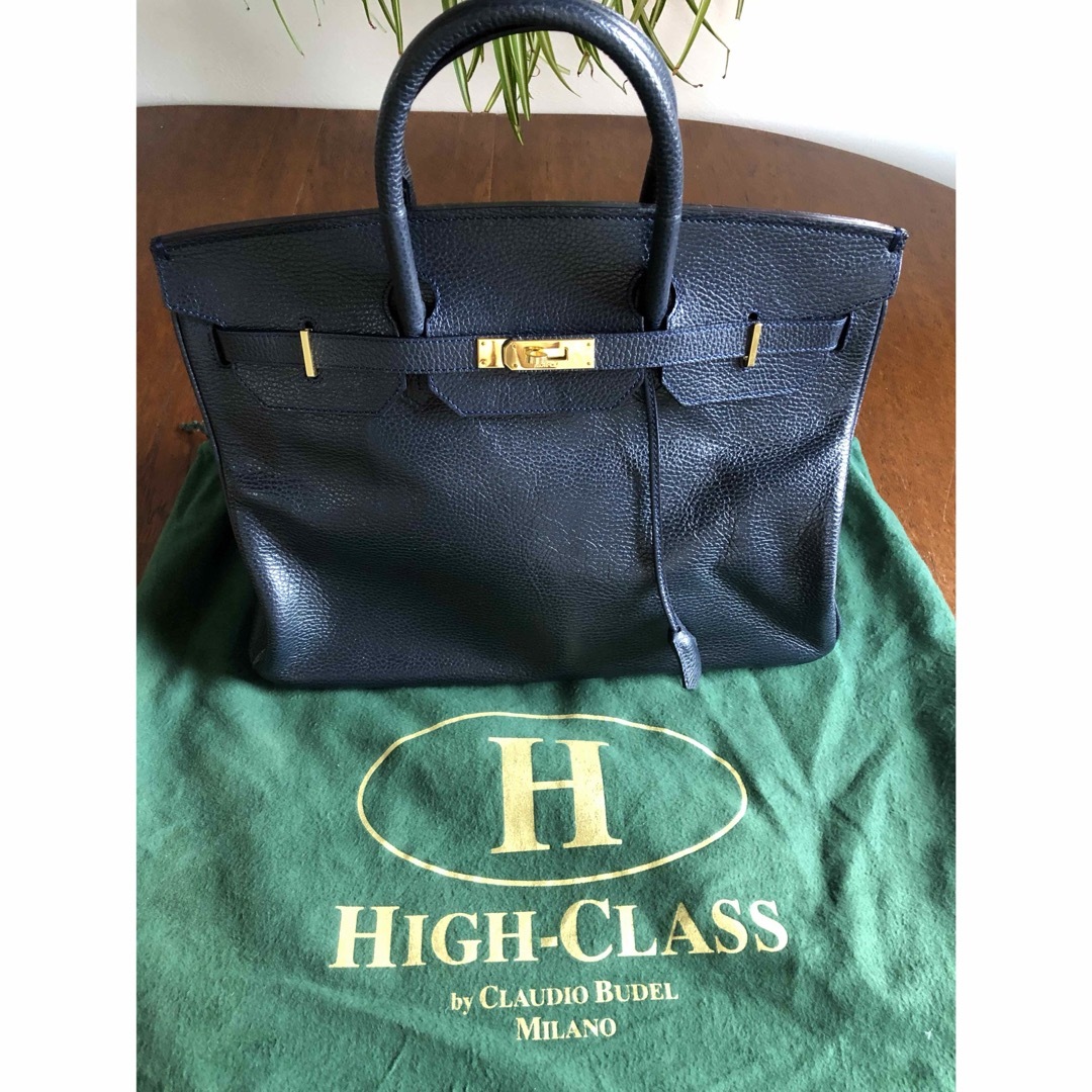 HIGH-CLASS ハンドバッグ レザー ゴールド金具 高級感 ネイビー HIGH-CLASS ハンドバッグ レザー ゴールド金具 高級感 ネイビー