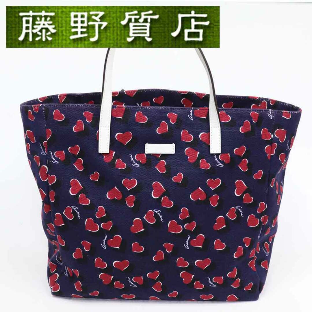 GUCCI - グッチ GUCCI ハートビート トートバッグ ハンドバッグ キャンバス × レザー ネイビー × 赤系 × 白 282439 502752 8357