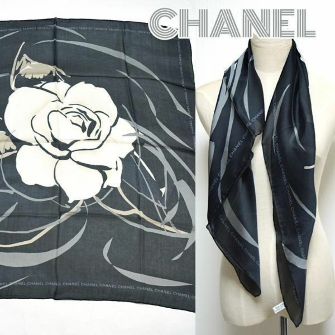 CHANEL - シャネル□未使用 04Aロゴ×カメリア大判シルクスカーフ CHANEL - シャネル□未使用 04Aロゴ×カメリア大判シルクスカーフ