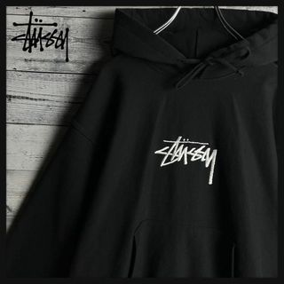 STUSSY - 【美品　即完売モデル】ステューシー☆ センター刺繍ロゴ入り パーカー ブラック