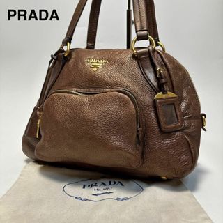 PRADA - k74【美品】プラダ ロゴ金具 南京錠 鍵 レザー ブラウン PRADA - k74【美品】プラダ ロゴ金具 南京錠 鍵 レザー ブラウン