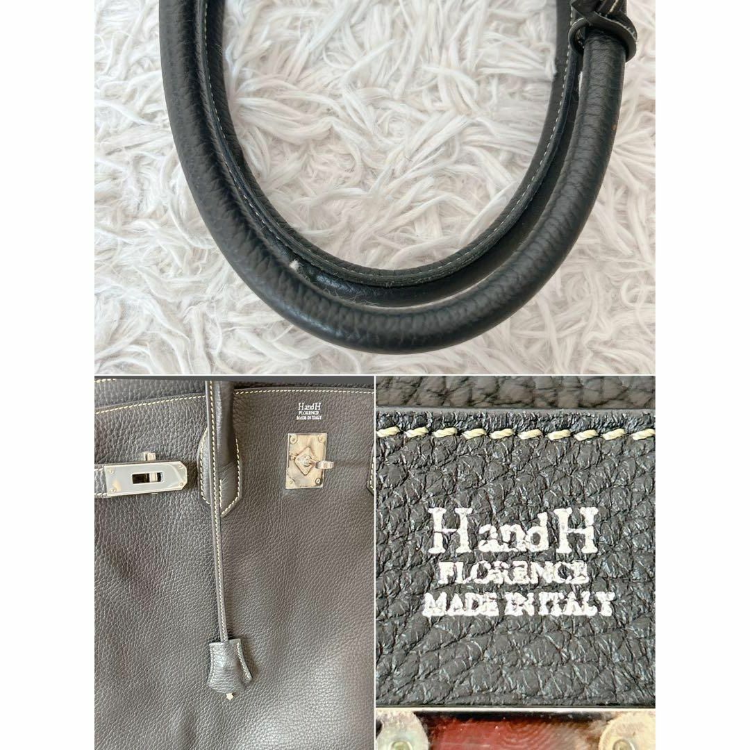 美品⁂H&H⁂リアルレザートートバッグ シボ革 キーチャーム