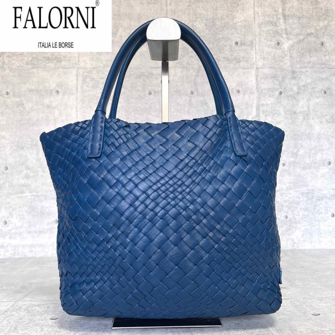 良品】FALORNI イントレチャート ラムレザー ブルー 良品】FALORNI イントレチャート ラムレザー ブルー