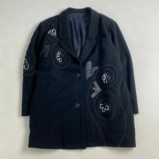 テーラードジャケット　ウール　刺しゅう　かわいい　黒　デザイン　レトロ　花(テーラードジャケット)
