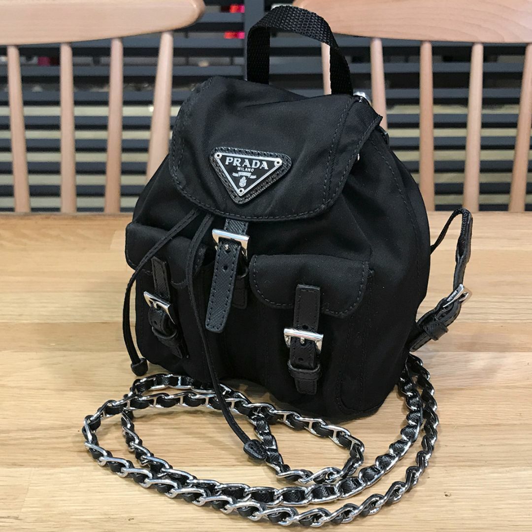 PRADA - 超美品 プラダ ミニリュック型 斜め掛けショルダーバッグ ナイロン ブラック