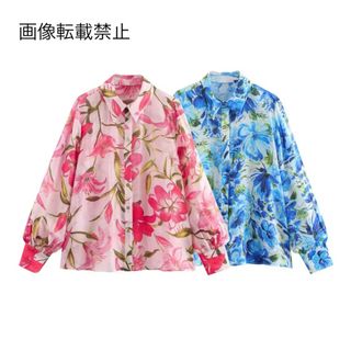 💋2月新作💄16421◆2color フラワー 花柄 シャツ ブラウス(シャツ/ブラウス(長袖/七分))