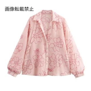 💋2月新作💄16422◆pink フラワー 花柄 シャツ ブラウス(シャツ/ブラウス(長袖/七分))