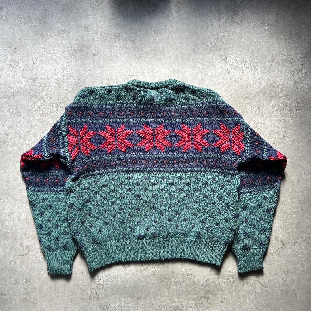 【80s】Eddie Bauer エディーバウアー ノルディックセーター 黒タグ 80s USA製 エディーバウアー 二ット セーター メンズ L 小さめ M