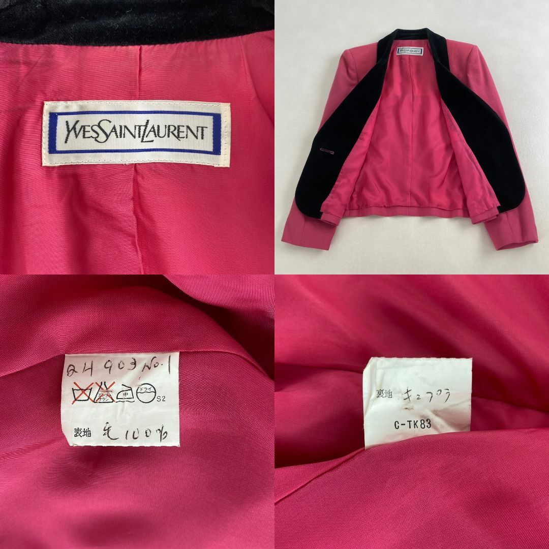Yves Saint Laurent - イヴサンローラン　テーラードジャケット　ベルベット　ピンク　クロップド Yves Saint Laurent - イヴサンローラン テーラードジャケット