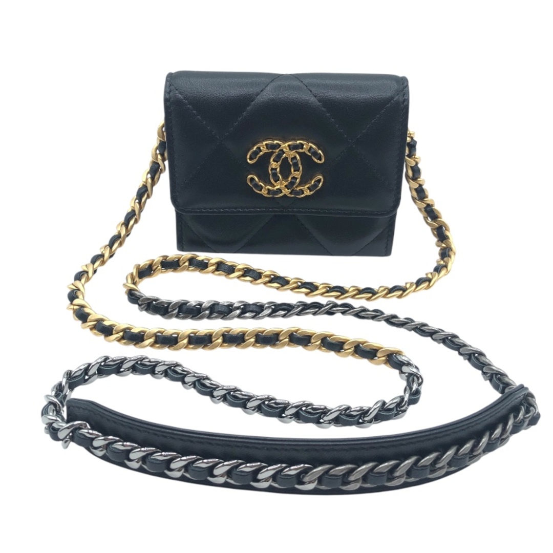 CHANEL - 　シャネル CHANEL シャネル19チェーンショルダーコインパース ブラック　GD・SV金具 ラムスキン レディース ショルダーバッグ